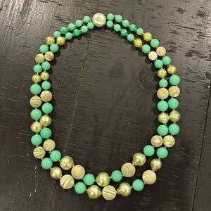 Vintage Made In Germany Double Strand Green Bead Frosted Necklace​​​​​​​​​​